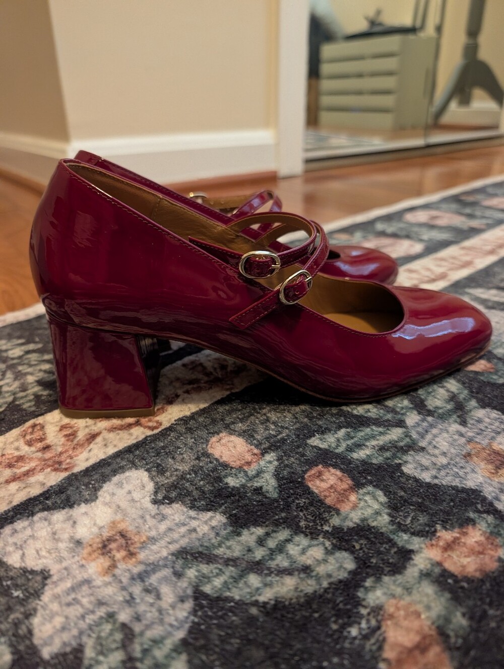 Bobbies Red Patent Mary Jane Block Heels